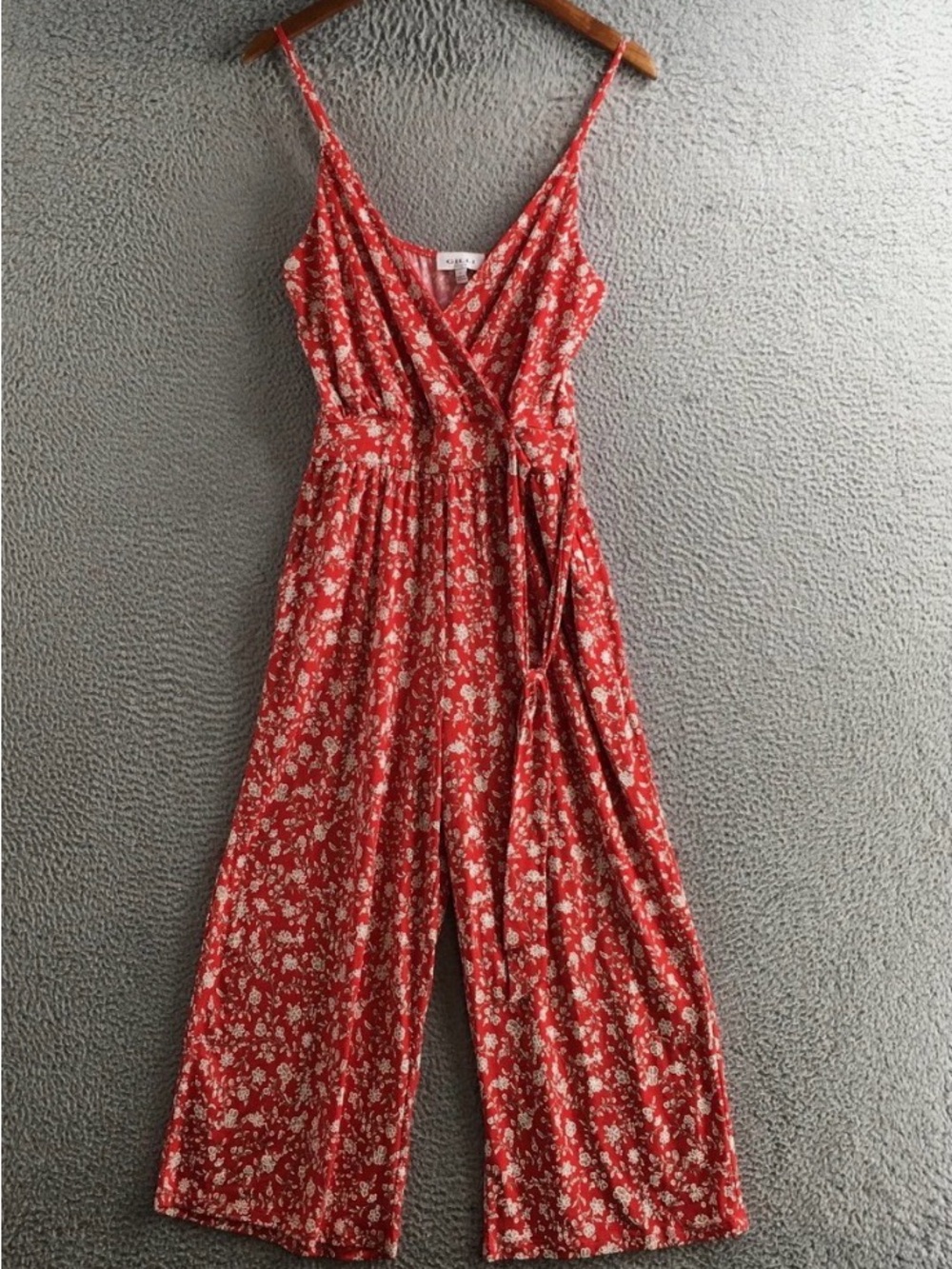 Gilli Red Floral Wrap Romper with White Accents